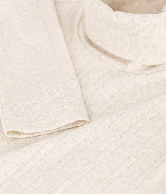 L'ICONIQUE, T-shirt van jacquardstof met rolkraag beige MONTELIMAR CHINE