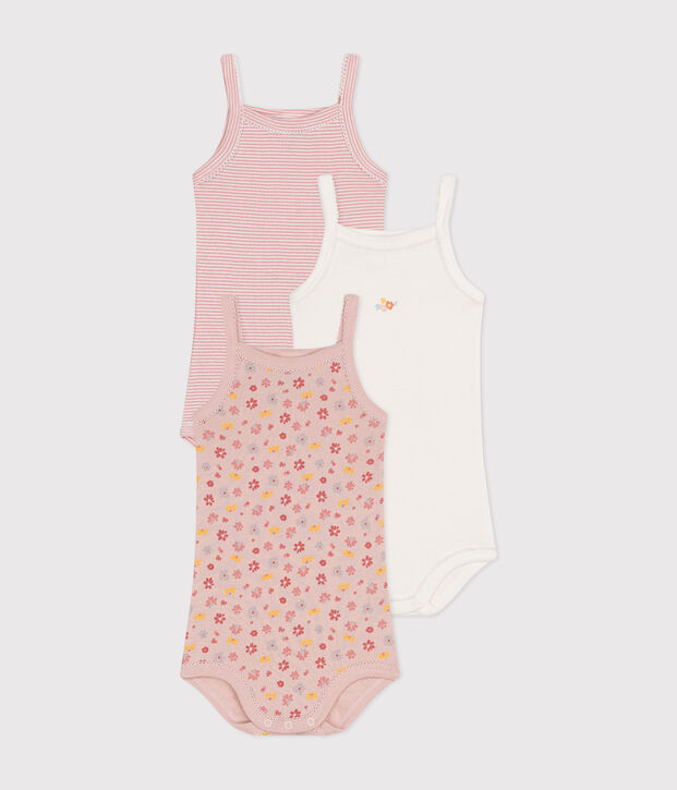 Set van 3 body's met bandjes en bloemetjes in katoen multicouleur