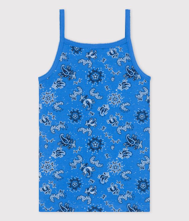 L'ICONIQUE, biokatoenen damesshirt met bandjes blauw/multicouleur