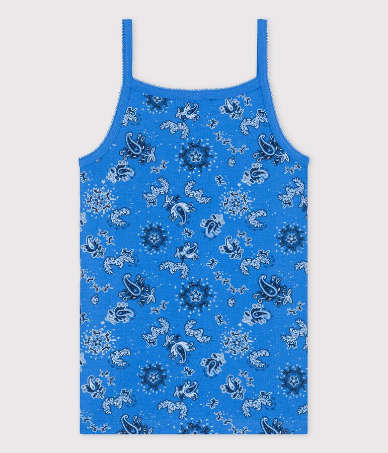 L'ICONIQUE, biokatoenen damesshirt met bandjes blauw/multicouleur