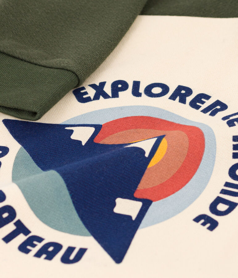 Sweatshirt &agrave; capuche enfant gar&ccedil;on &eacute;cru/vert