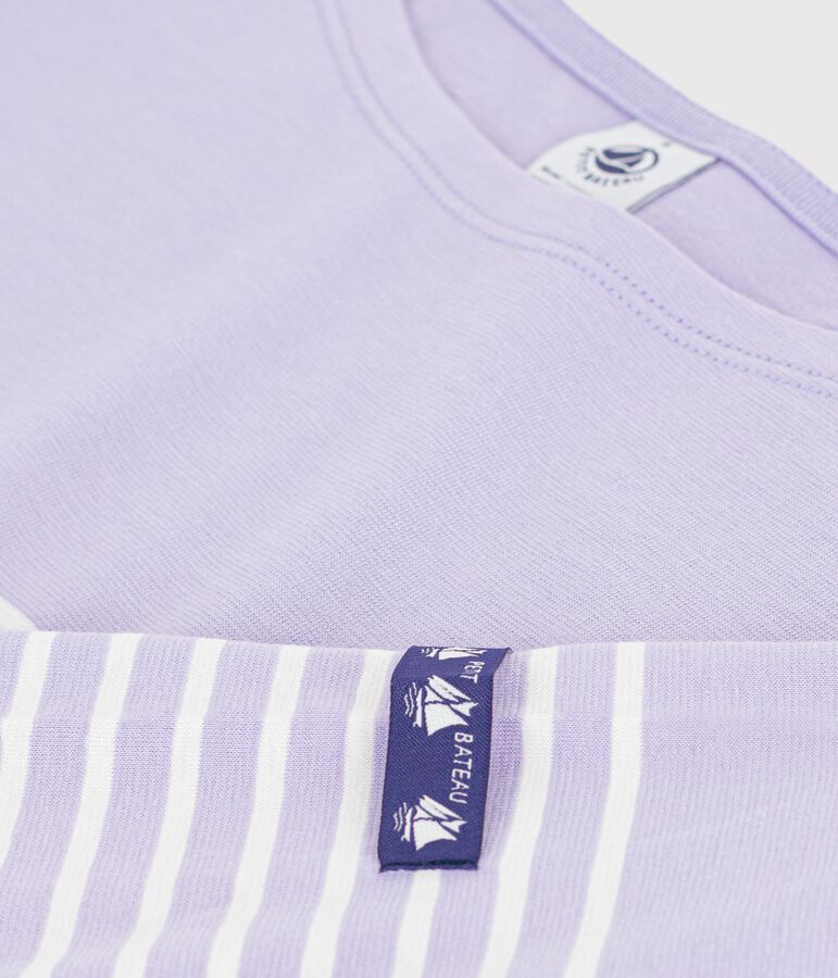 Tee-shirt marini&egrave;re femme en coton violet/&eacute;cru