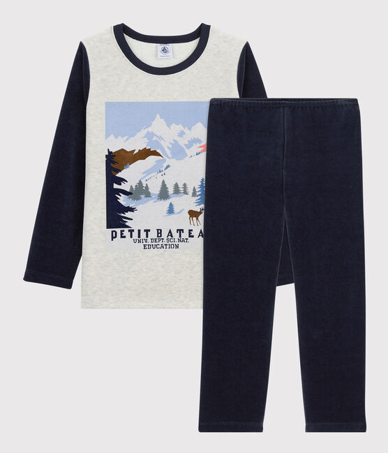 Pyjama motif montagne petit garçon en velours beige MONTELIMAR/blanc MULTICO
