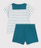 Tweedelig katoenen babysetje met gestreept T-shirt en effen short groen MARSHMALLOW/ DRAGONFLY