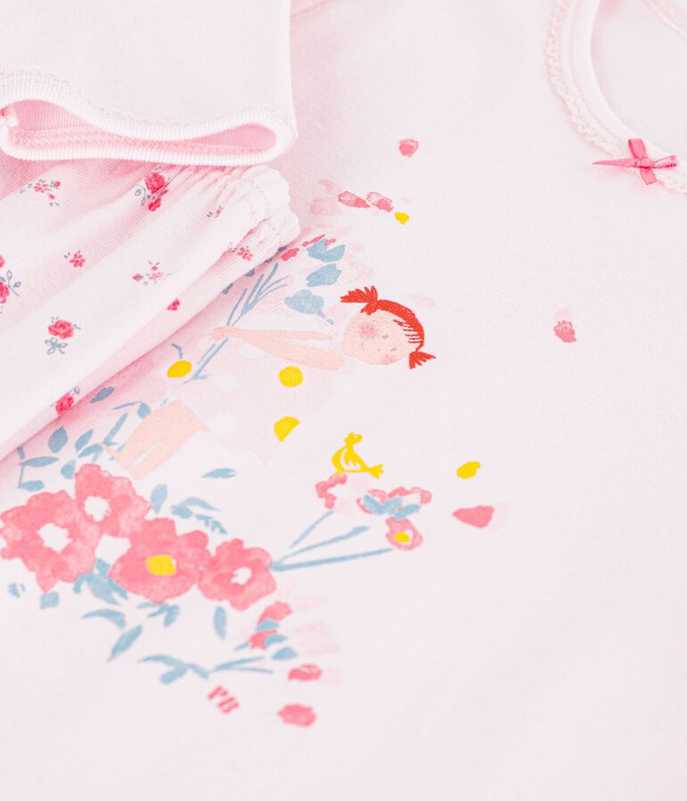 Pyjama enfant en coton &agrave; motif fleuri rose/multicouleur