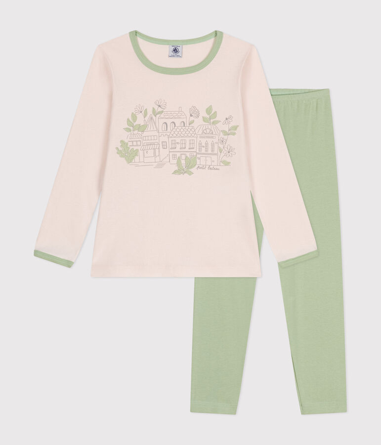 Pyjama  en coton manches longues beige/vert