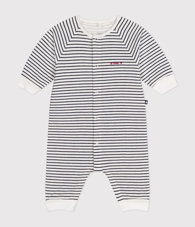 Gestreept babypakje in tubic wit/blauw