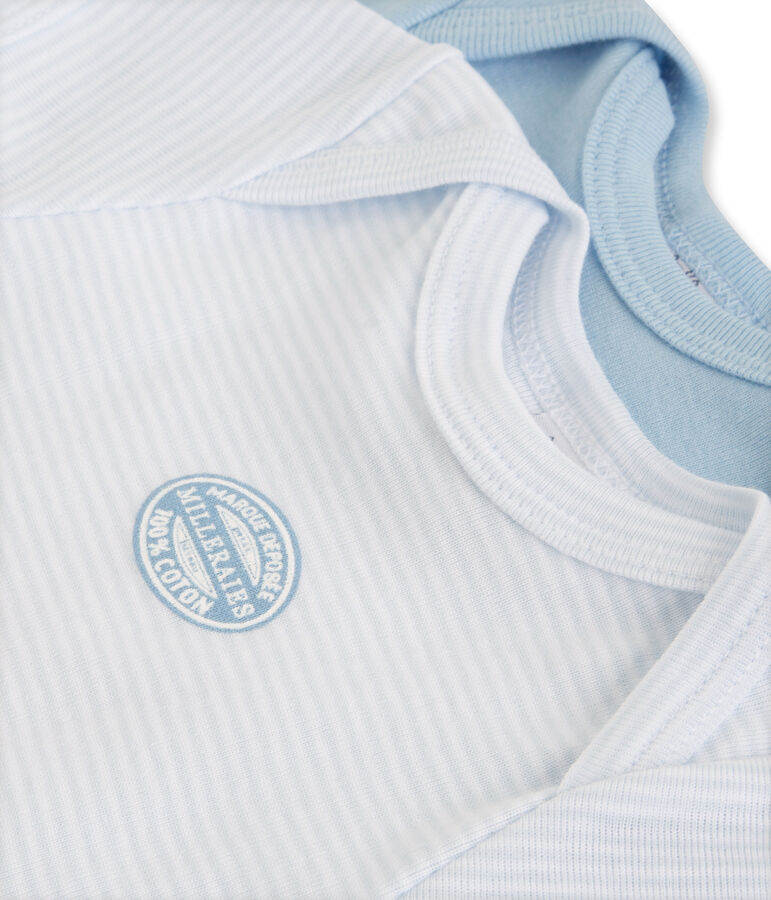 Lot de 2 bodies b&eacute;b&eacute; gar&ccedil;on manches courtes uni/milleraies lot .