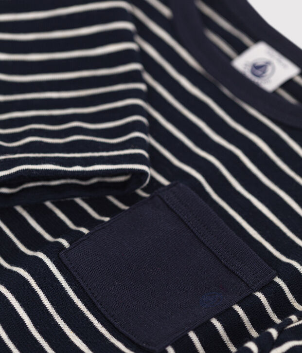 Tee-shirt manches longues en jersey fin b&eacute;b&eacute; bleu/beige