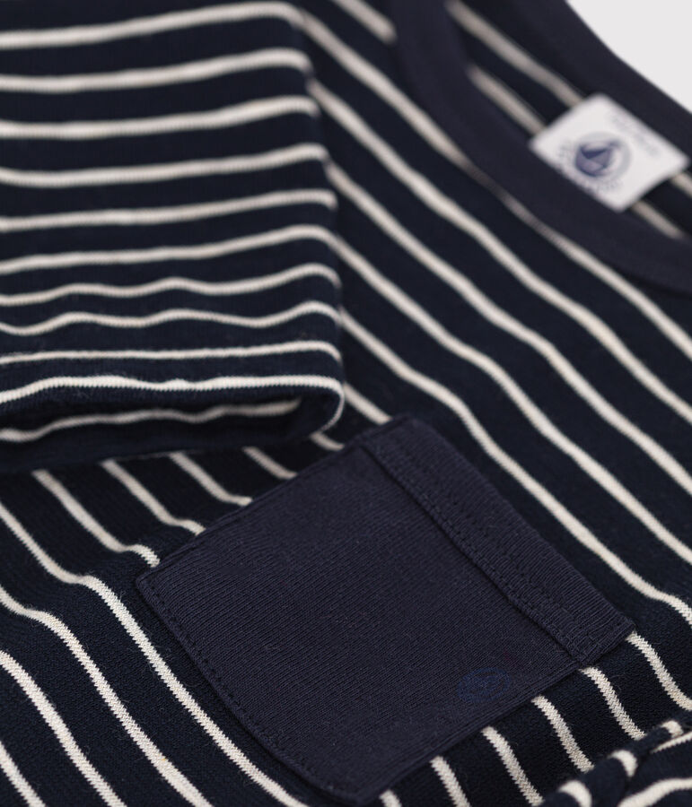 Tee-shirt manches longues en jersey fin b&eacute;b&eacute; bleu/beige