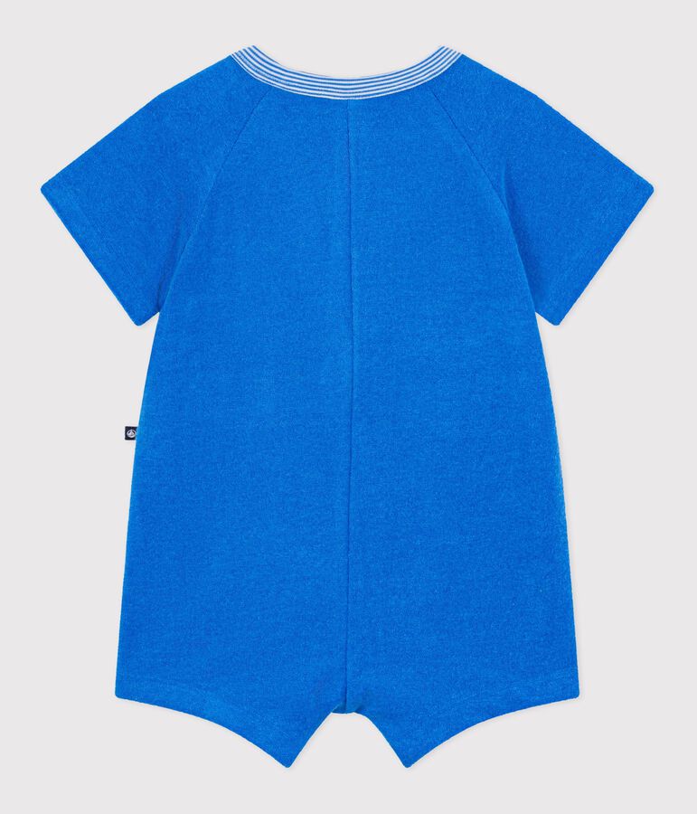Combinaison courte b&eacute;b&eacute; en coton unie bleu