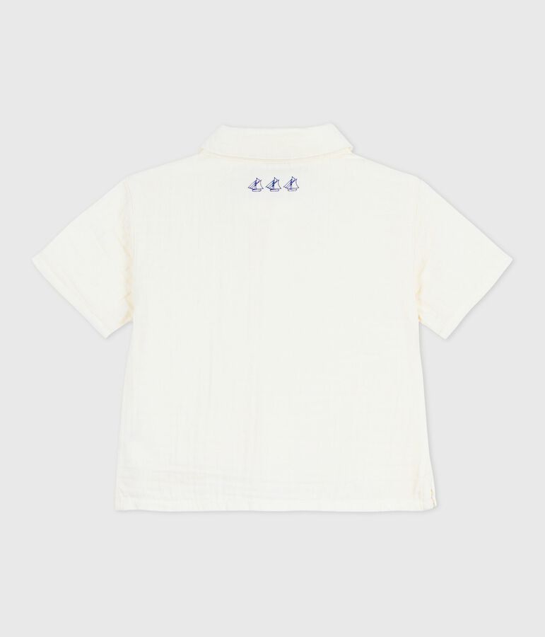 Effen babyhemdje van katoen/linnen met korte mouwen wit MARSHMALLOW