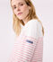 Teeshirt marinière femme en coton manches longues blanc MARSHMALLOW/rose CHARME