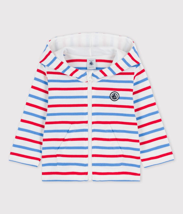 Sweatshirt &agrave; capuche ray&eacute; en jersey &eacute;pais b&eacute;b&eacute; blanc/multicouleur