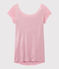 Linnen dames-T-shirt met wijde ruguitsnijding en iriserend effect roze BABYLONE/grijs ARGENT
