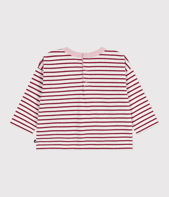 Gestreept T-shirt met lange mouwen in katoen voor baby's rood MILK/ AMARANTE