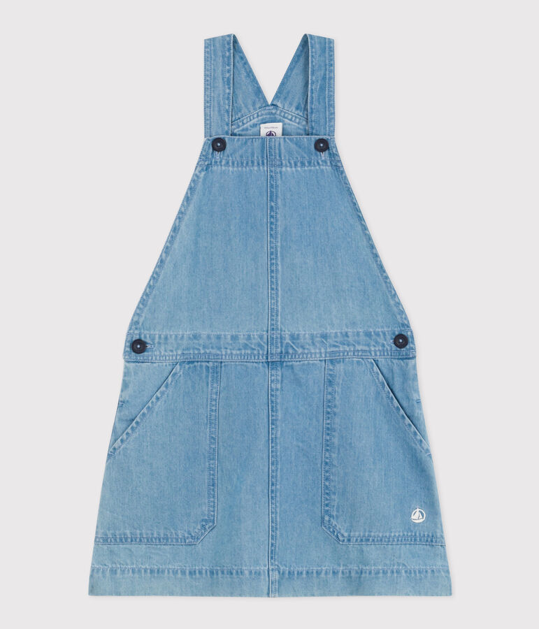 Salopettejurk van licht denim voor meisjes blauw DENIM CLAIR
