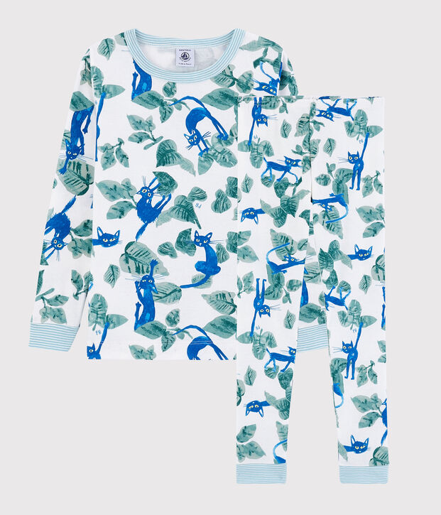 Katoenen snugfit pyjama met print voor kleine jongens wit/multicouleur