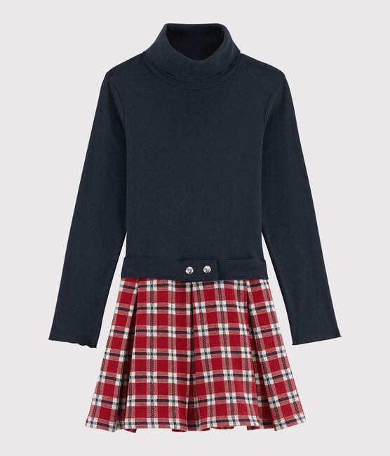 Meisjesjurk met lange mouwen kinderen blauw SMOKING/wit MULTICO