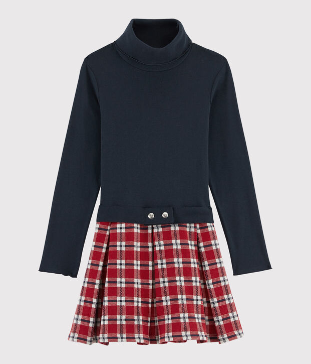 Meisjesjurk met lange mouwen kinderen blauw/multicouleur