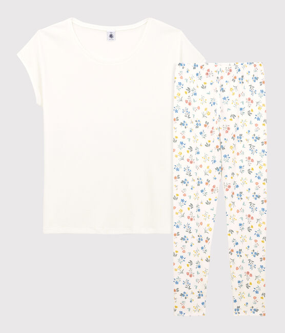 Pyjama zonder mouwen voor meisjes in katoen wit MARSHMALLOW/wit MULTICO