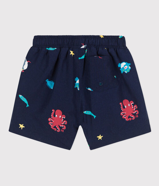 Short de bain bébé en matière recyclée bleu MEDIEVAL/blanc MULTICO