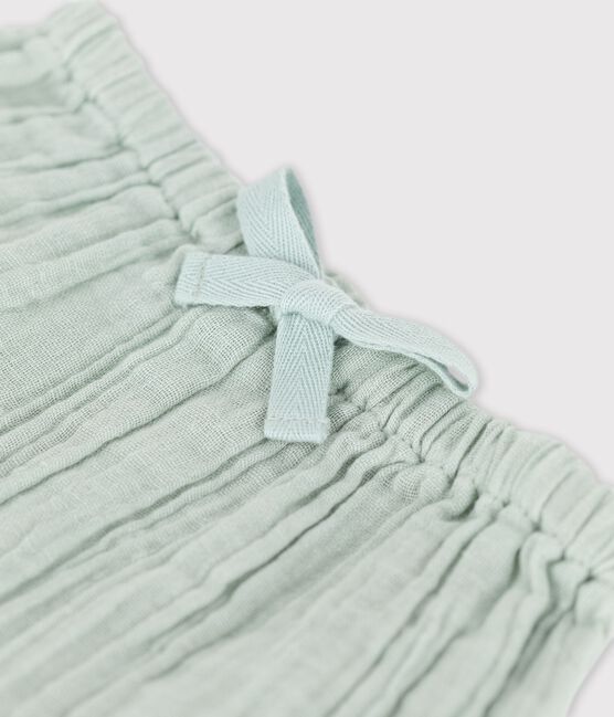 Pantalon sarouel uni en gaze de coton bio bébé vert HERBIER