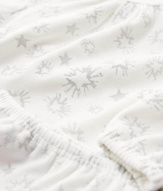 Fluwelen meisjespyjama met sterrenprint wit MARSHMALLOW/grijs ARGENT