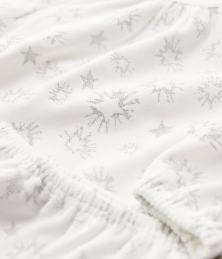 Fluwelen meisjespyjama met sterrenprint wit/grijs