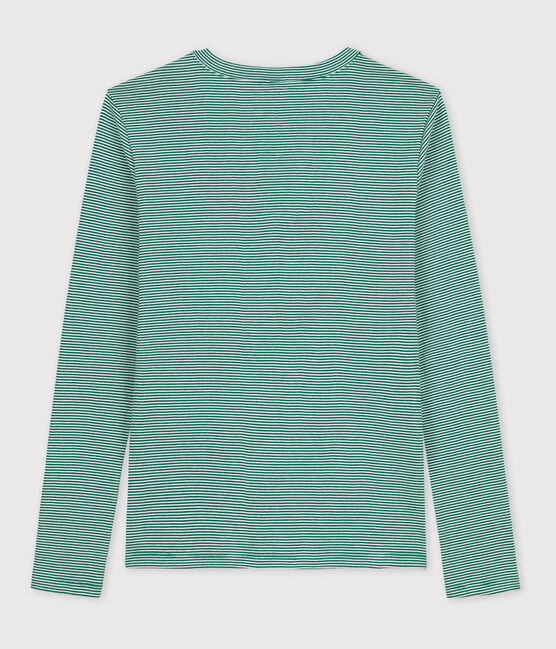 Tee-shirt L'ICONIQUE col rond en coton bio Femme bleu ROVER/blanc MARSHMALLOW