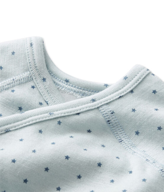 Body naissance bébé garçon manches longues laine et coton bleu FRAICHEUR/gris TEMPETE