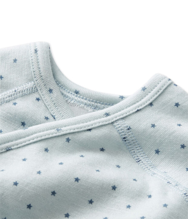 Eerste body met lange mouwen in wol/katoen voor babyjongens blauw/grijs