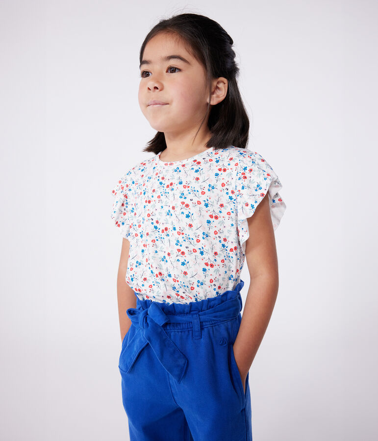 Katoenen T-shirt met korte mouwen en bloemenprint voor kinderen wit/multicouleur