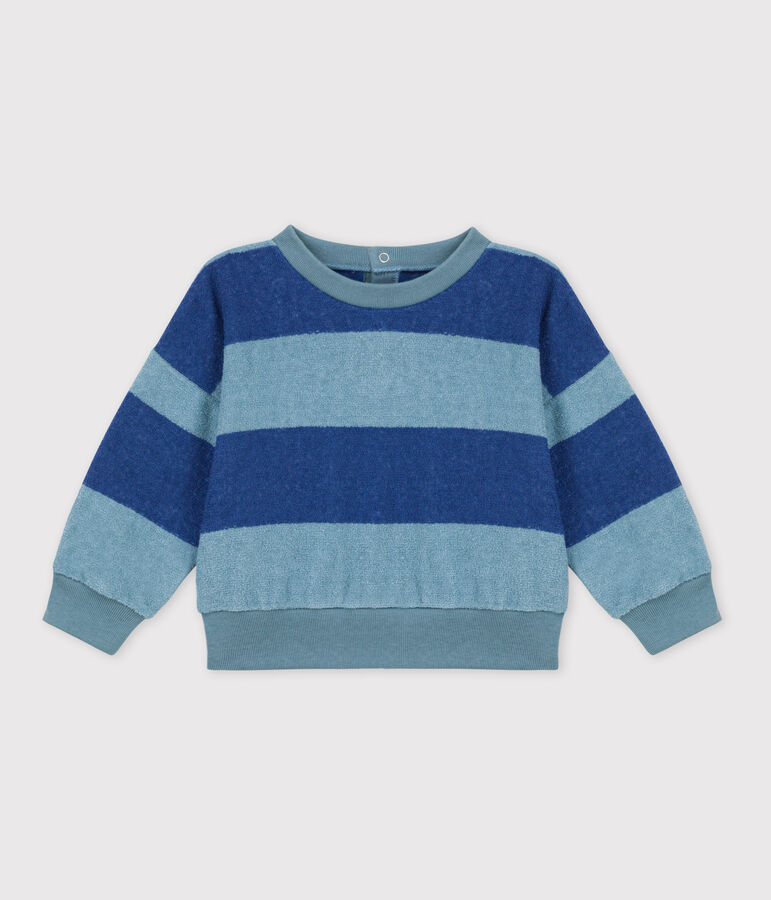 Sweatshirt met strepen in boucl&eacute;badstof voor baby's blauw/blauw