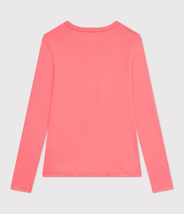 Tee-shirt femme en coton manches longue uni corail