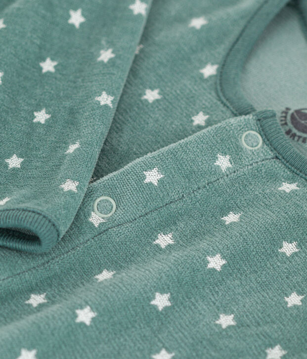 Pyjama b&eacute;b&eacute; &eacute;toiles en velours vert/blanc