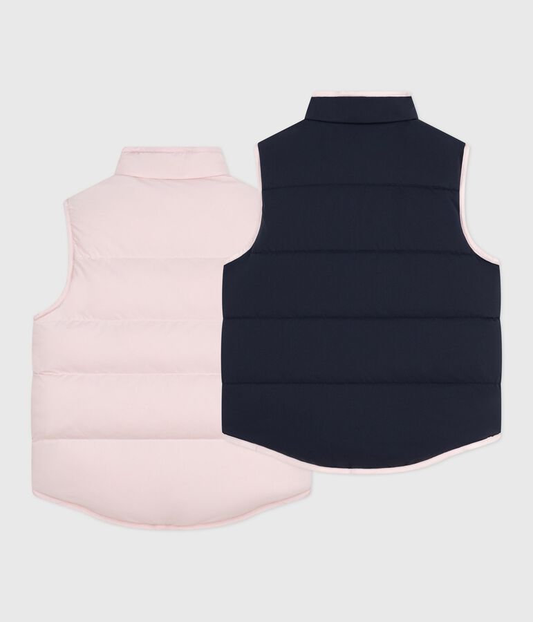Omkeerbaar tweekleurig mouwloos donsjack roze/blauw