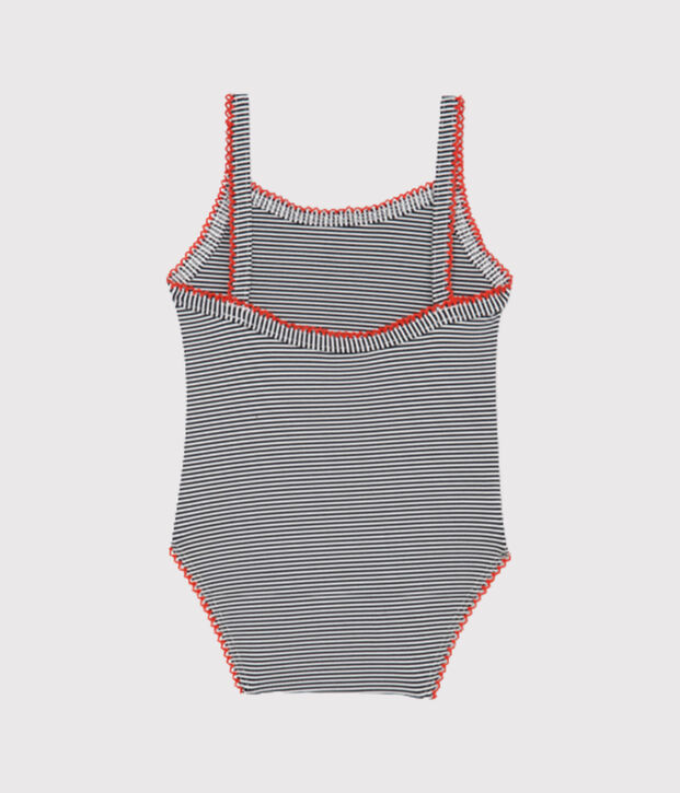 Maillot de bain 1 pi&egrave;ce b&eacute;b&eacute; fille rayure milleraies bleu/blanc