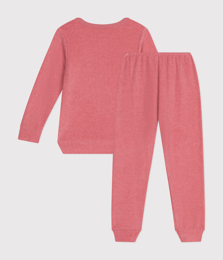 Effen kinderpyjama van geruwde boucl&eacute; badstof roze