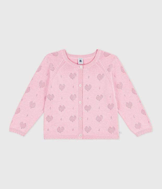 Cardigan enfant en coton uni rose clair