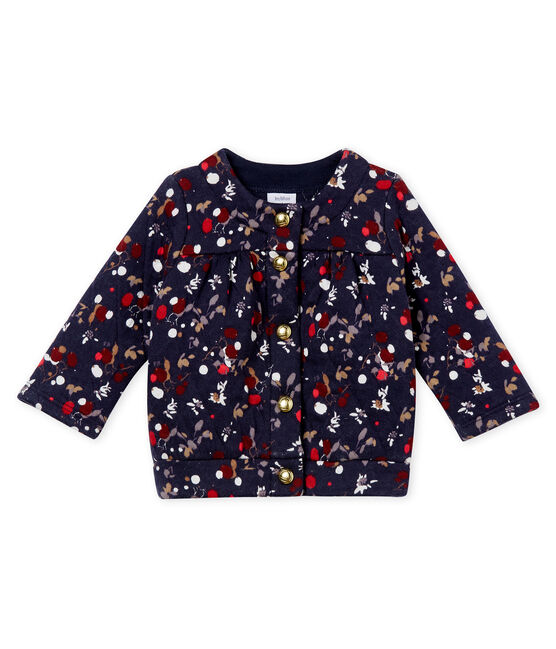 Vest in doorgestikte tubic met dessin voor babymeisjes blauw SMOKING/wit MULTICO