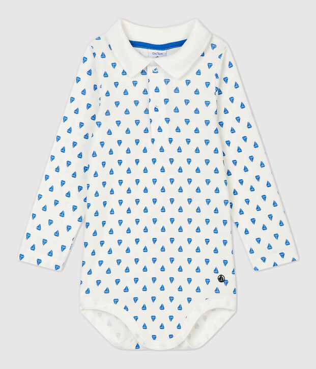 Romper van katoen. wit/blauw