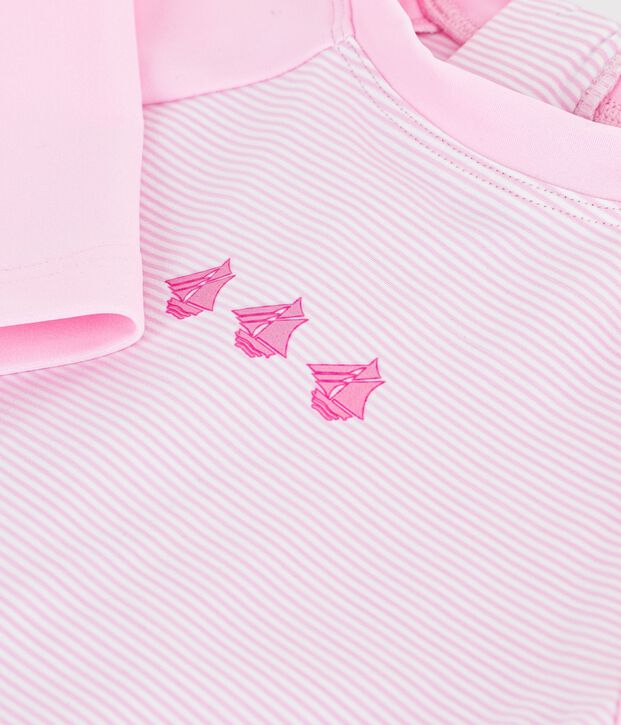 Combinaison de bain anti UV b&eacute;b&eacute; rose/blanc