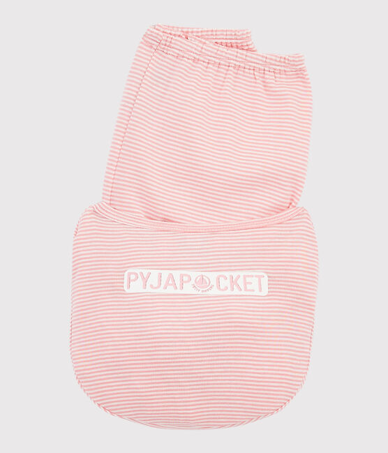 Pyjama à rayures milleraies petite fille en côte rose GRETEL/blanc MARSHMALLOW