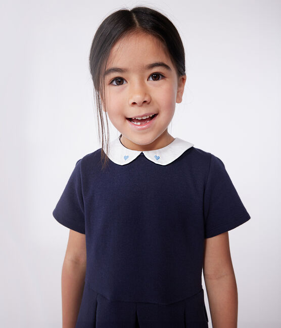 Robe enfant en coton manches courtes unie bleu SMOKING