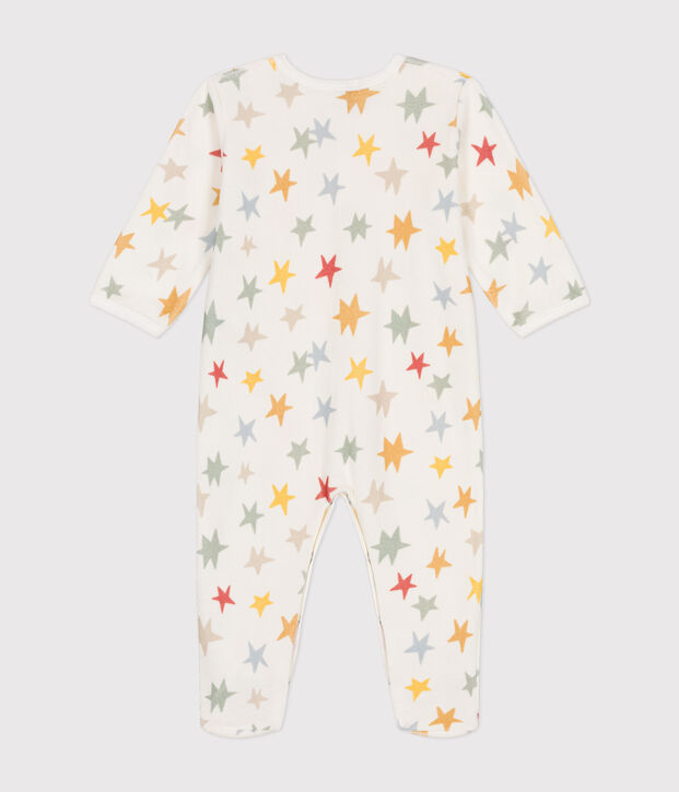 Babypyjama van velours met sterrenprint wit/multicouleur