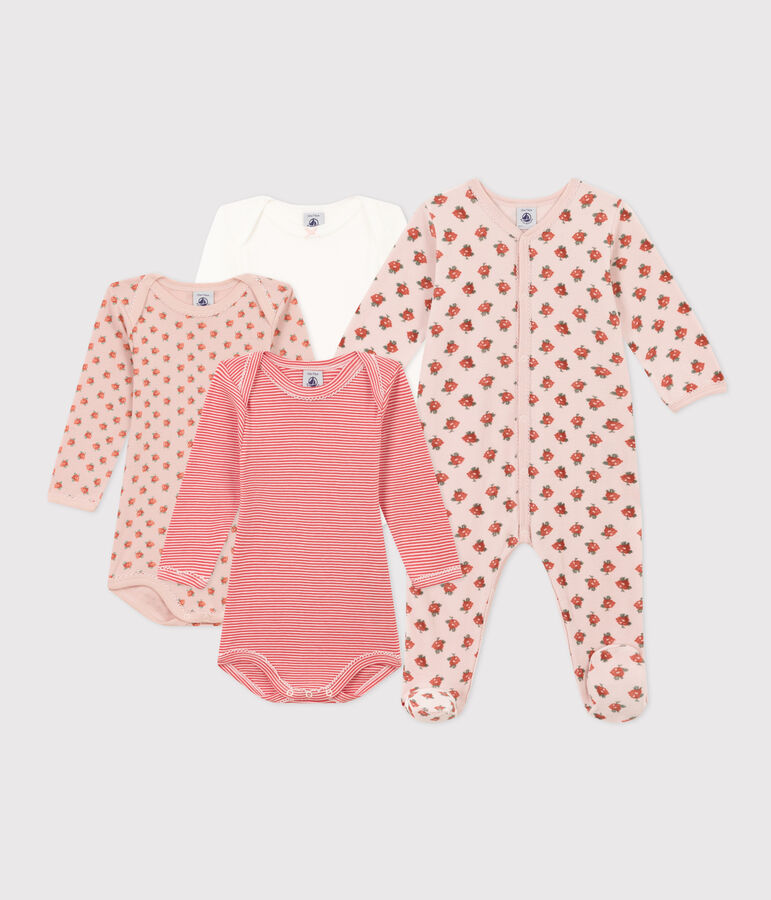 Setje met 1 babypyjama en 3 body's met bloemenprint multicouleur