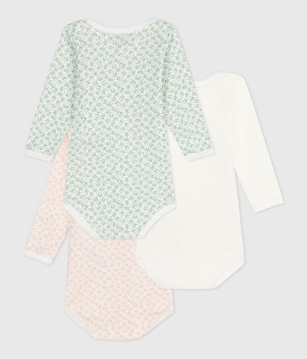 Lot de 3 bodies manches longues en coton fleuri b&eacute;b&eacute; multicouleur