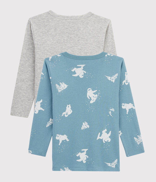 Set van 2 T-shirts met lange mouwen jongens met yeti voetafdruk multicouleur