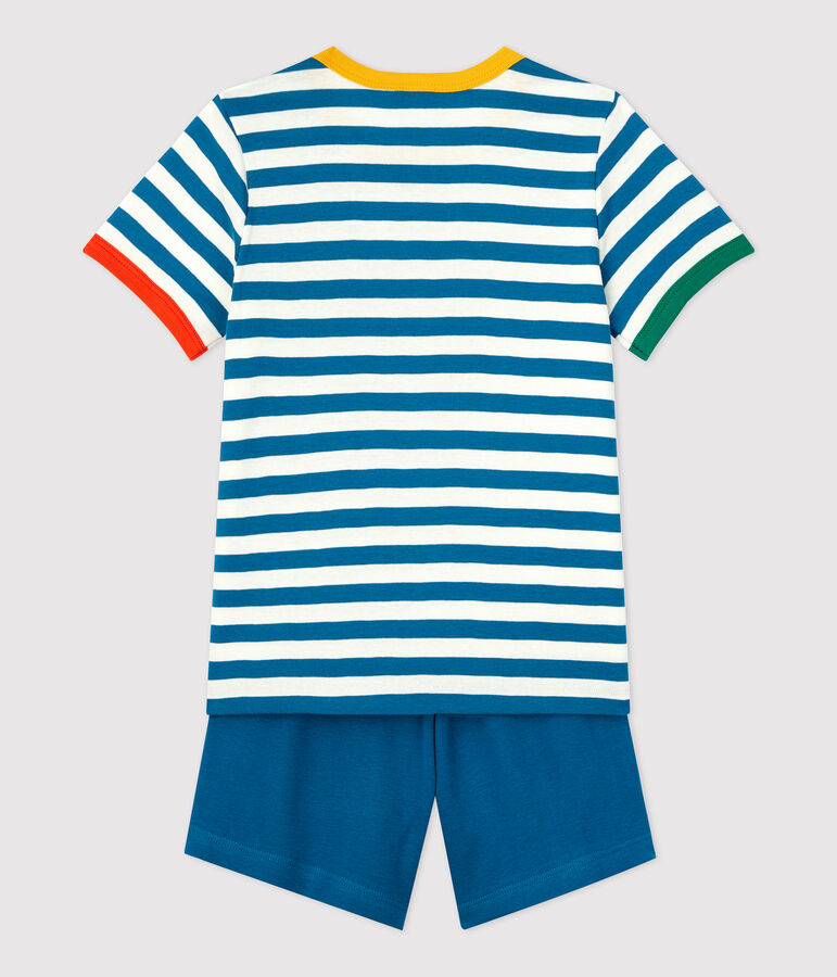 Korte jongenspyjama met strepen van katoen blauw/wit